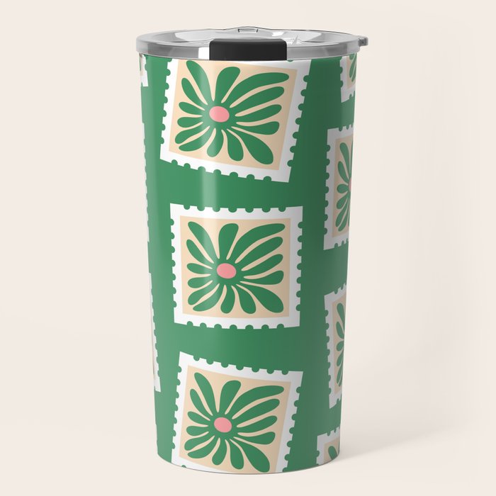 Vintage flower postage stamp pattern Travel Mug Gallery Image 1