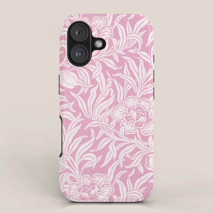 Vintage Botanical Pattern in Pretty Pink iPhone Case Gallery Image 1