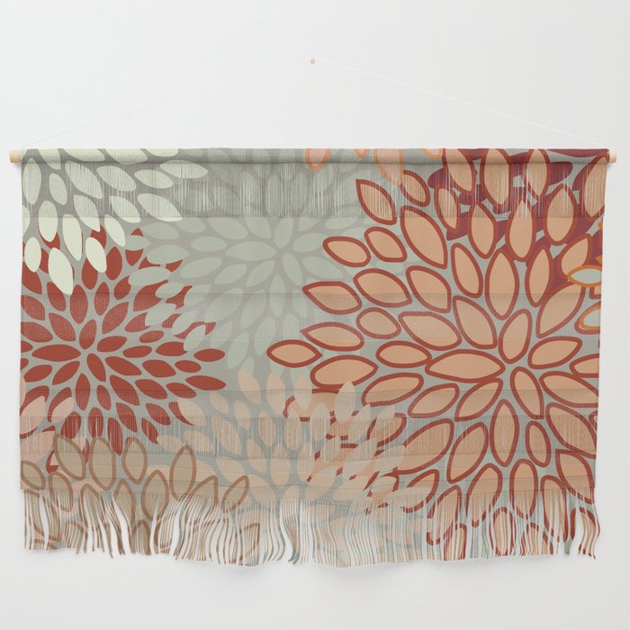 Festive, Floral Prints, Green, Terracotta, Red, Coloured Prints Wall Hanging Gallery Image 1