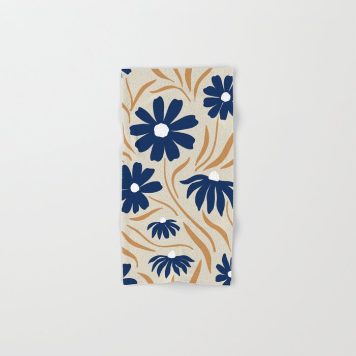 Harper Floral Print, Navy, Mustard and Beige Bath Towel Gallery Image 1