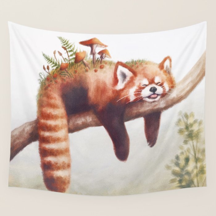 Sleepy Red Panda Wall Tapestry Gallery Image 1