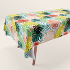 Tropical Garden, Botanical Colorful Jungle Watercolor Painting, Monstera Palm Nature Blush Bohemian Tablecloth Gallery Image 1