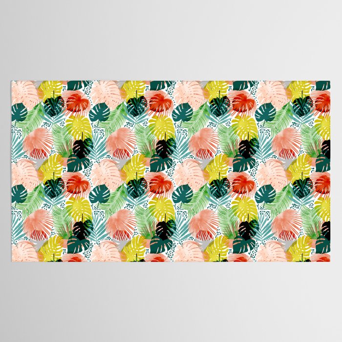 Tropical Garden, Botanical Colorful Jungle Watercolor Painting, Monstera Palm Nature Blush Bohemian Tablecloth Gallery Image 2
