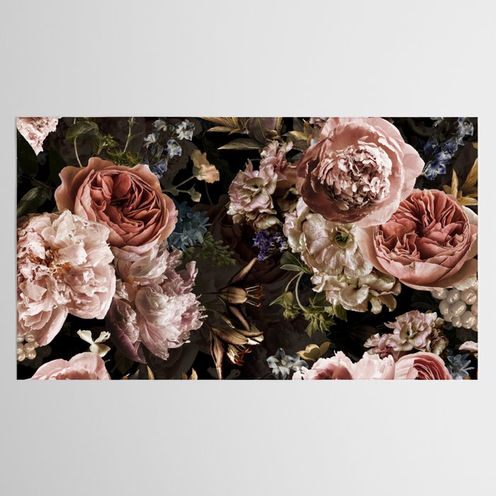 Vintage & Shabby Chic- Real Roses And Peonies Lush Midnight Flowers Botanical Garden Tablecloth Gallery Image 2