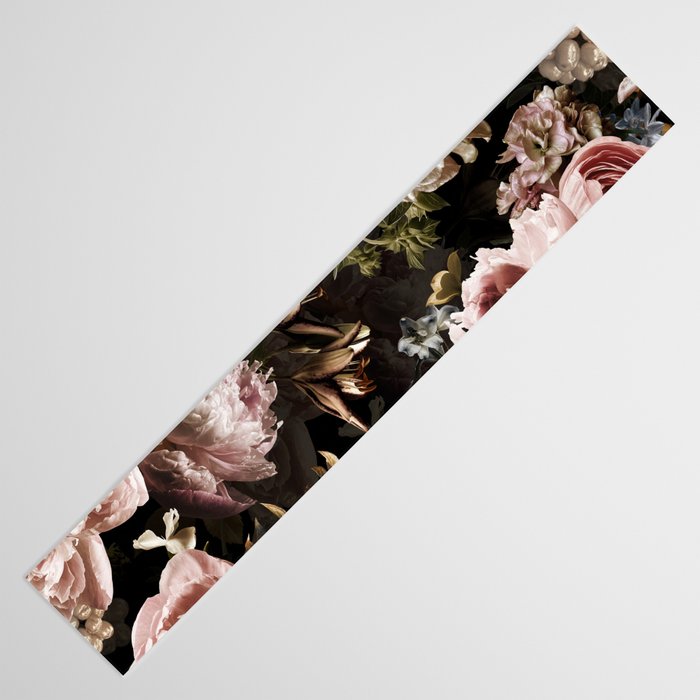Vintage & Shabby Chic- Real Roses And Peonies Lush Midnight Flowers Botanical Garden Table Runner Gallery Image 3