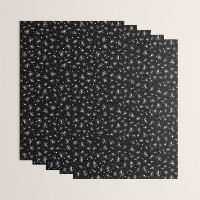 Flying Dandelions Black White Wrapping Paper Gallery Image 3