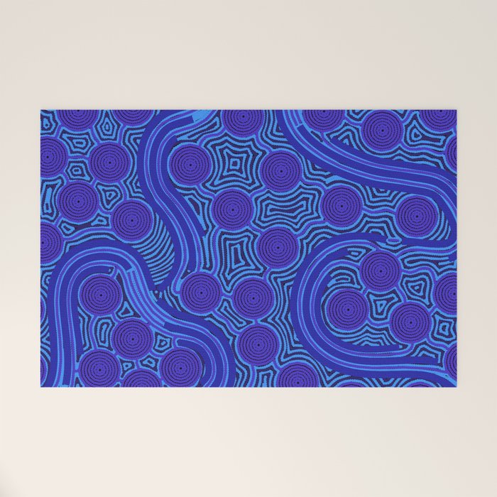 The Rivers around Us (blue) - Authentic Aboriginal Art Welcome Mat Gallery Image 1