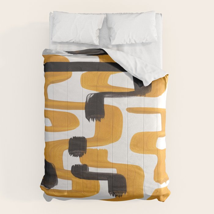 Mid Century Abstract Black & Yellow Fun Pattern 70's Mustard Ripples Lines Retro Style Comforter Gallery Image 6