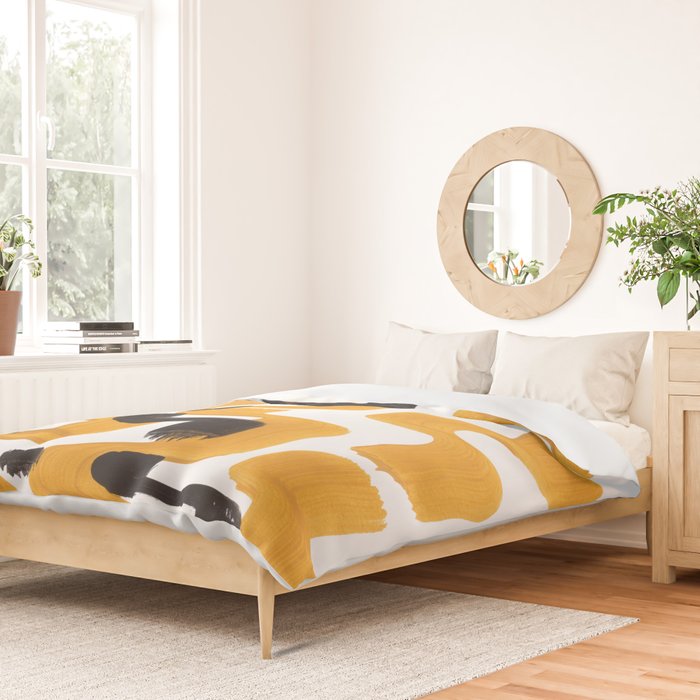 Mid Century Abstract Black & Yellow Fun Pattern 70's Mustard Ripples Lines Retro Style Duvet Cover Gallery Image 2