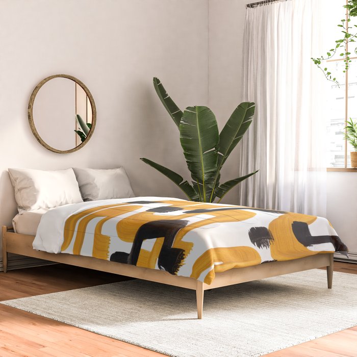 Mid Century Abstract Black & Yellow Fun Pattern 70's Mustard Ripples Lines Retro Style Comforter Gallery Image 2