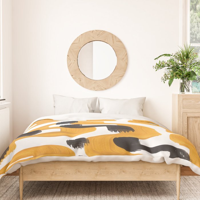 Mid Century Abstract Black & Yellow Fun Pattern 70's Mustard Ripples Lines Retro Style Duvet Cover Gallery Image 3
