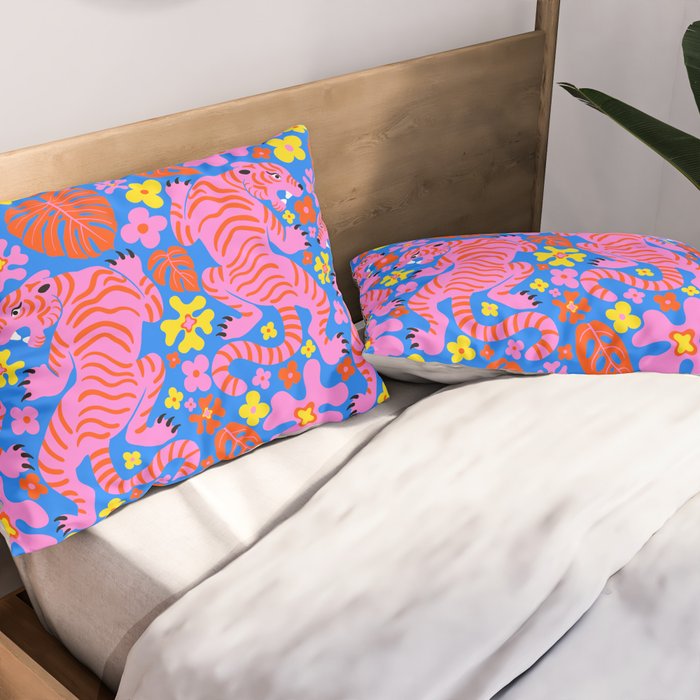 Pink Tigers and Flowers Pillow Sham Gallery Image 2
