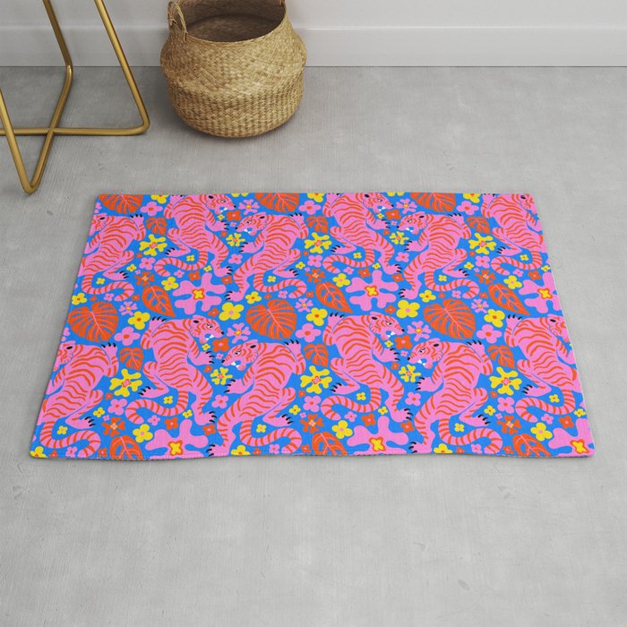 Pink Tigers and Flowers Rug Gallery Image 1