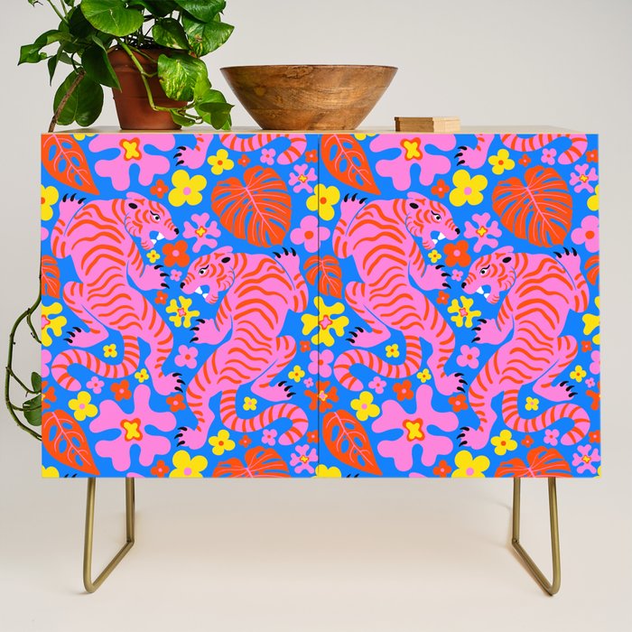 Pink Tigers and Flowers Credenza Gallery Image 1