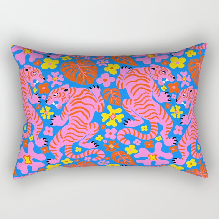 Pink Tigers and Flowers Rectangular Pillow Gallery Image 2