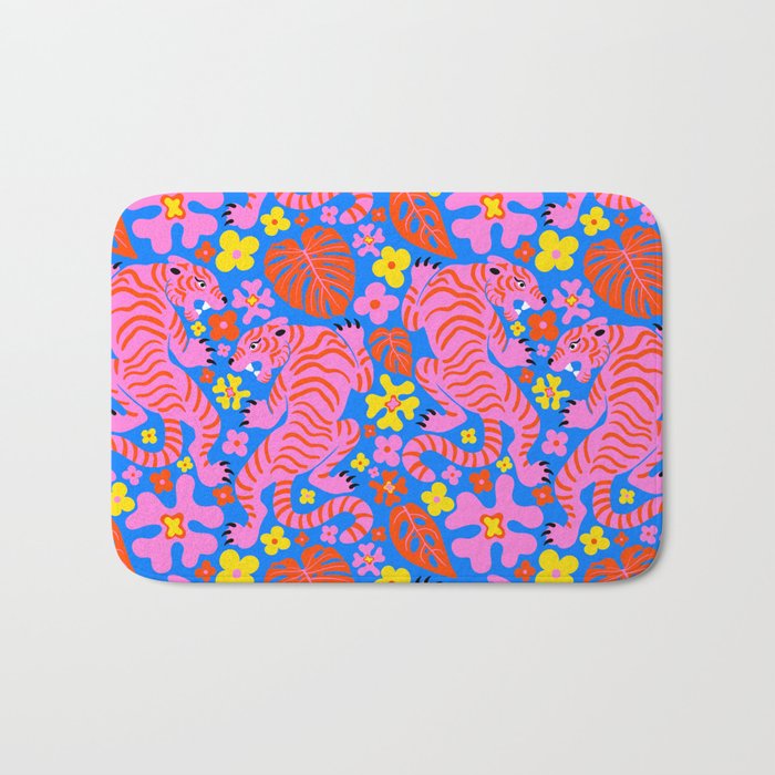 Pink Tigers and Flowers Bath Mat Gallery Image 1