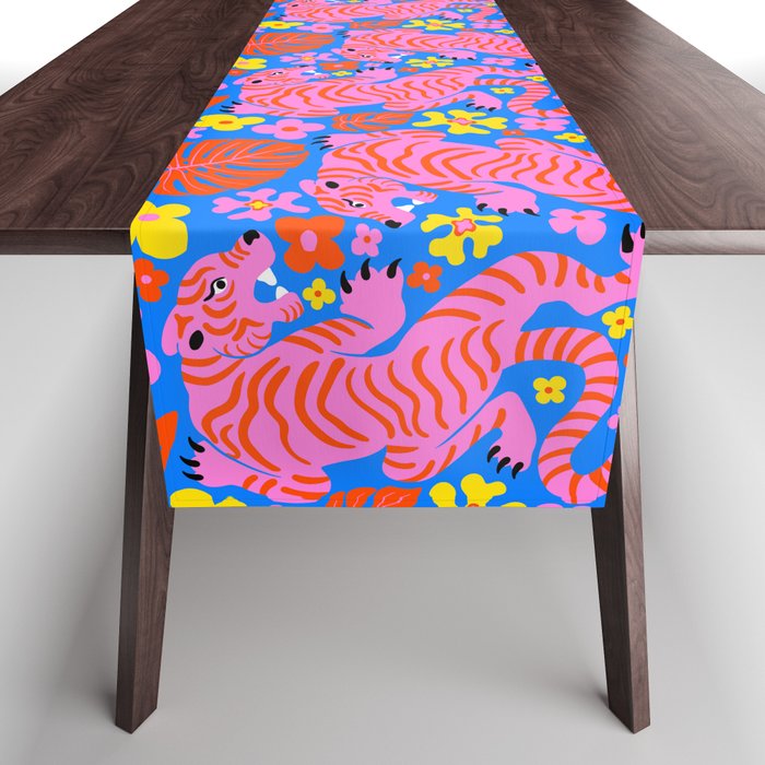 Pink Tigers and Flowers Table Runner Gallery Image 1