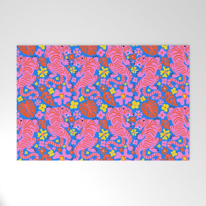 Pink Tigers and Flowers Welcome Mat Gallery Image 1