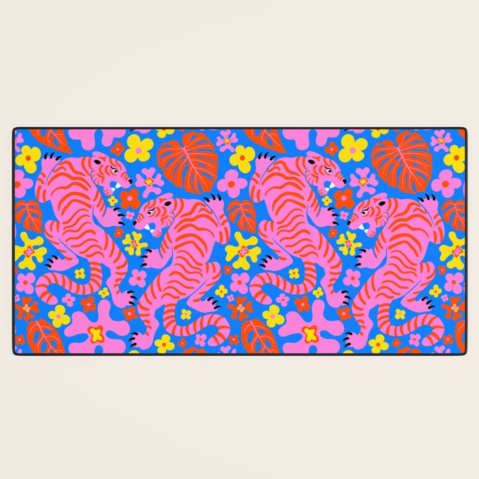 Pink Tigers and Flowers Desk Mat Gallery Image 3