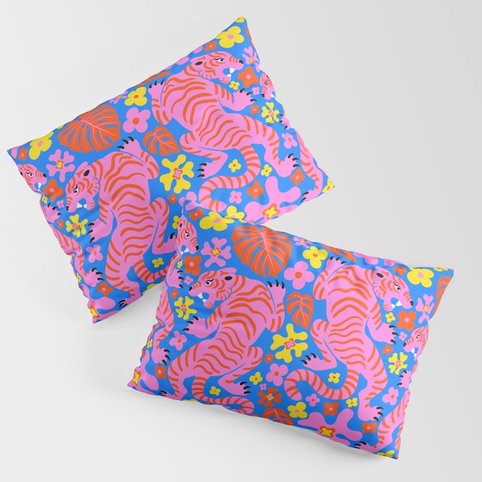 Pink Tigers and Flowers Pillow Sham Gallery Image 3