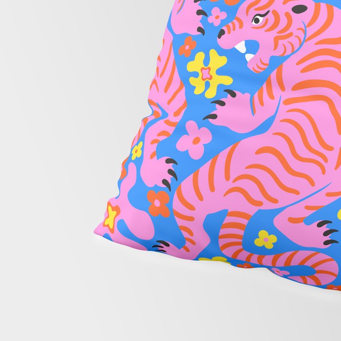 Pink Tigers and Flowers Pillow Sham Gallery Image 4