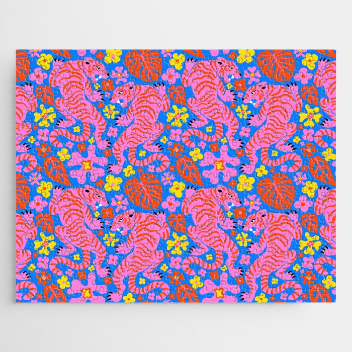 Pink Tigers and Flowers Jigsaw Puzzle Gallery Image 1