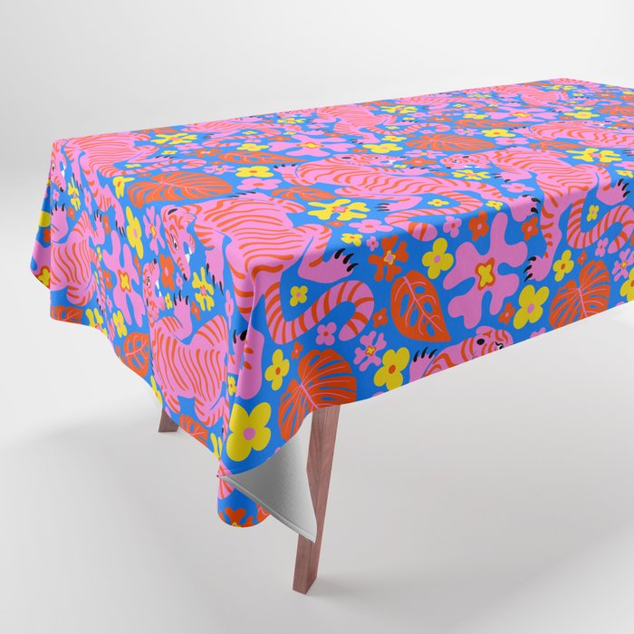 Pink Tigers and Flowers Tablecloth Gallery Image 1