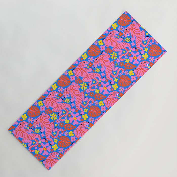 Pink Tigers and Flowers Yoga Mat Gallery Image 1