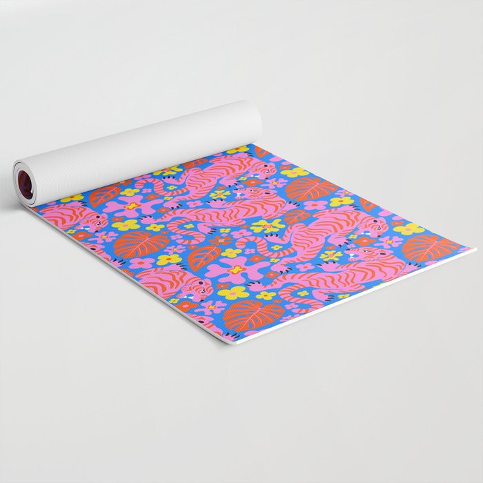 Pink Tigers and Flowers Yoga Mat Gallery Image 2