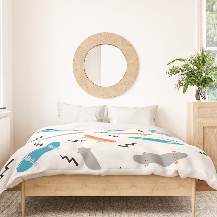 Skateboards orange and blue pattern great decor for nursery kids rooms boys and girls Duvet Cover Gallery Image 3