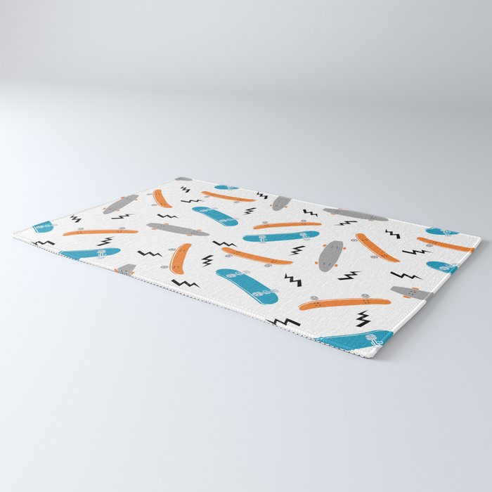 Skateboards orange and blue pattern great decor for nursery kids rooms boys and girls Rug Gallery Image 3