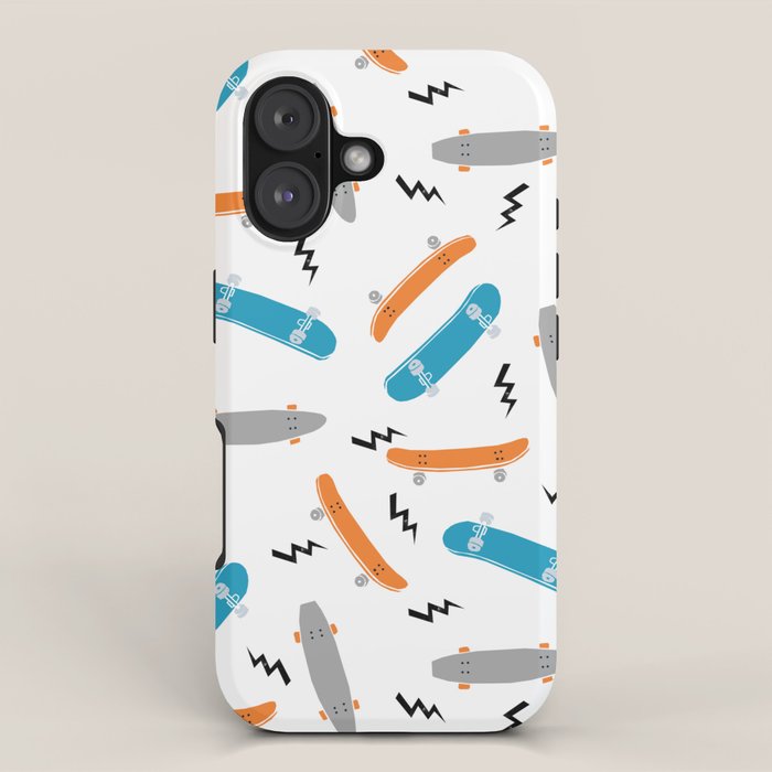 Skateboards orange and blue pattern great decor for nursery kids rooms boys and girls iPhone Case Gallery Image 1
