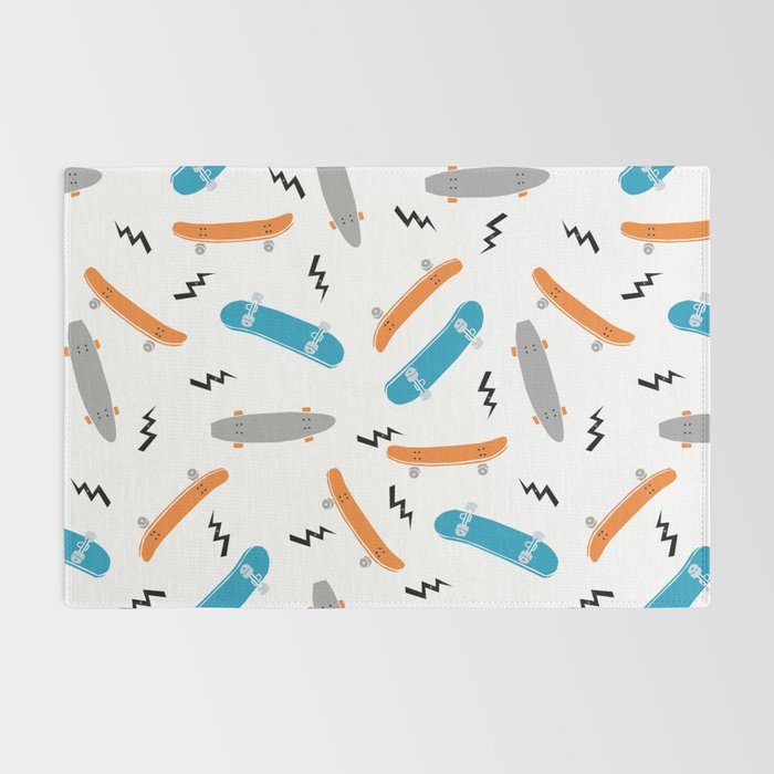 Skateboards orange and blue pattern great decor for nursery kids rooms boys and girls Rug Gallery Image 2