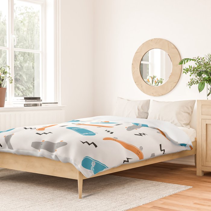 Skateboards orange and blue pattern great decor for nursery kids rooms boys and girls Duvet Cover Gallery Image 2
