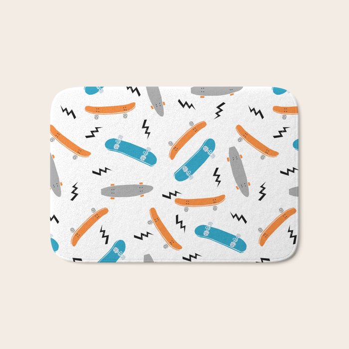 Skateboards orange and blue pattern great decor for nursery kids rooms boys and girls Bath Mat Gallery Image 1