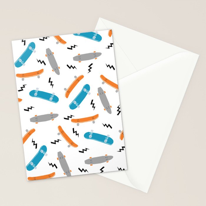 Skateboards orange and blue pattern great decor for nursery kids rooms boys and girls Stationery Card Gallery Image 2