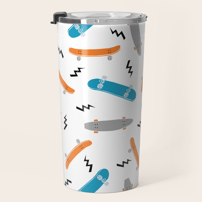 Skateboards orange and blue pattern great decor for nursery kids rooms boys and girls Travel Mug Gallery Image 3