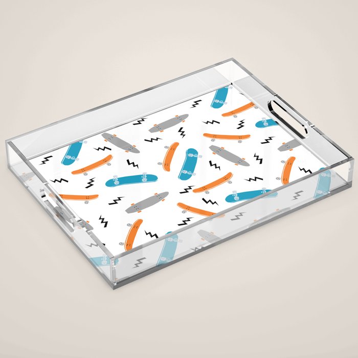 Skateboards orange and blue pattern great decor for nursery kids rooms boys and girls Acrylic Tray Gallery Image 1