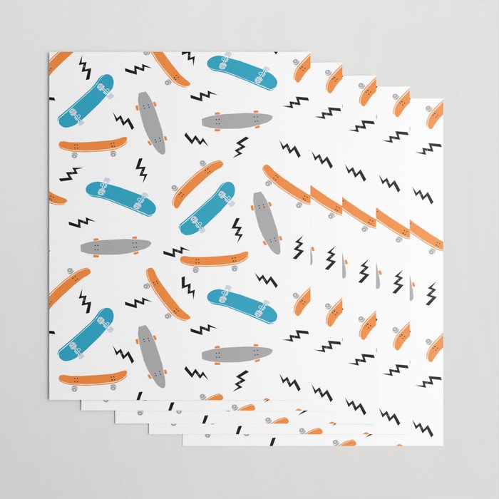 Skateboards orange and blue pattern great decor for nursery kids rooms boys and girls Wrapping Paper Gallery Image 3