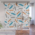 Skateboards orange and blue pattern great decor for nursery kids rooms boys and girls Wall Mural Gallery Image 1