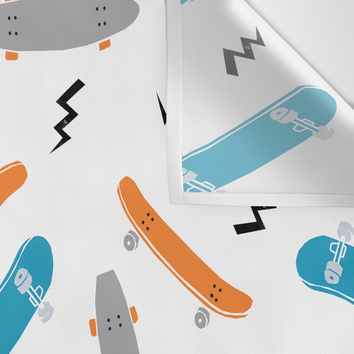 Skateboards orange and blue pattern great decor for nursery kids rooms boys and girls Wall Tapestry Gallery Image 3