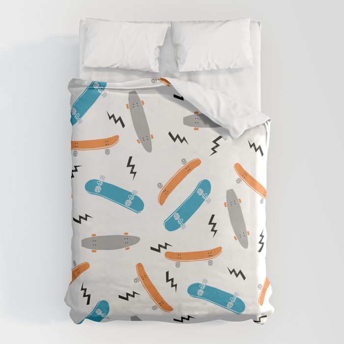 Skateboards orange and blue pattern great decor for nursery kids rooms boys and girls Duvet Cover Gallery Image 6