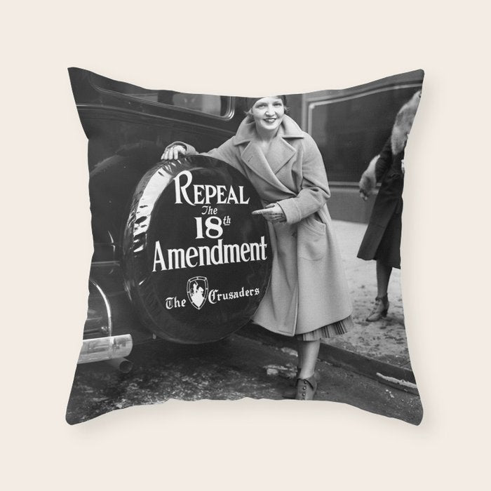 Roaring twenties repeal alcoholic prohibition volstad 18th amendment act flapper protest black and white vintage photograph - photography - photographs Throw Pillow Gallery Image 6