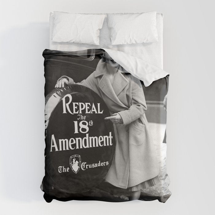 Roaring twenties repeal alcoholic prohibition volstad 18th amendment act flapper protest black and white vintage photograph - photography - photographs Duvet Cover Gallery Image 6