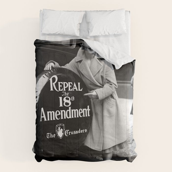 Roaring twenties repeal alcoholic prohibition volstad 18th amendment act flapper protest black and white vintage photograph - photography - photographs Comforter Gallery Image 1