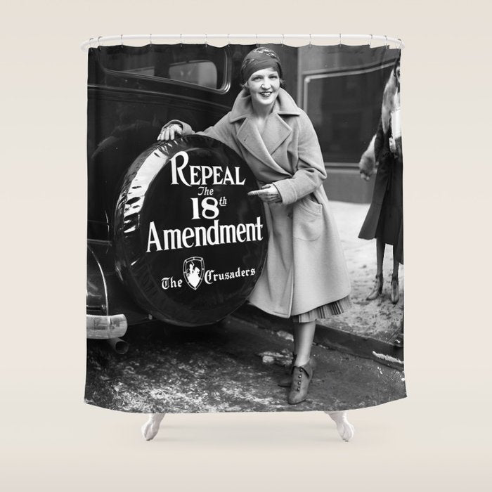 Roaring twenties repeal alcoholic prohibition volstad 18th amendment act flapper protest black and white vintage photograph - photography - photographs Shower Curtain Gallery Image 1