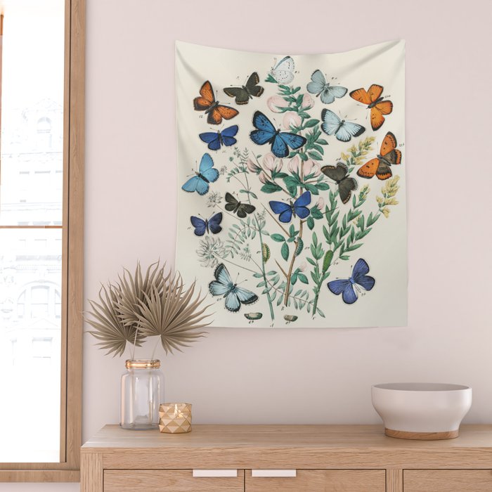 Vintage Scientific Illustration Butterfly Botanical Floral Lithograph Encyclopaedia Diagrams  Wall Tapestry Gallery Image 2