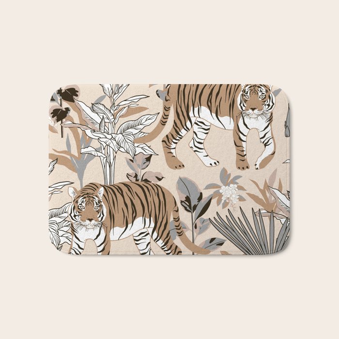 animalistic seamless pattern with tigers in the jungle Bath Mat Gallery Image 1