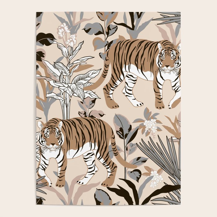 animalistic seamless pattern with tigers in the jungle Poster Gallery Image 1