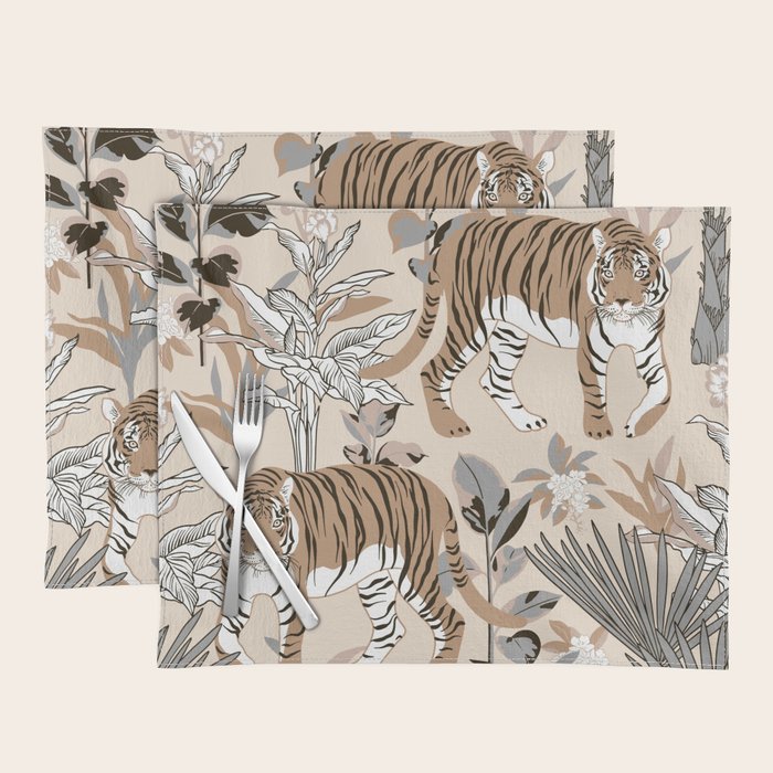 animalistic seamless pattern with tigers in the jungle Placemat Gallery Image 1